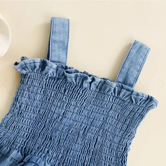 Hazel & Bo EMILY Layered Ruffles Denim Romper - Size 0-3 Months - Picture 3 of 5